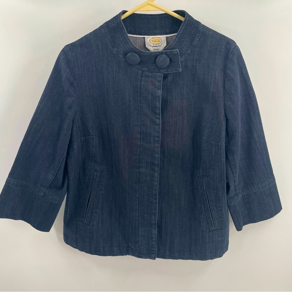 Talbots Vintage Petite Cropped Dark Wash Button Details Pockets Denim Jacket